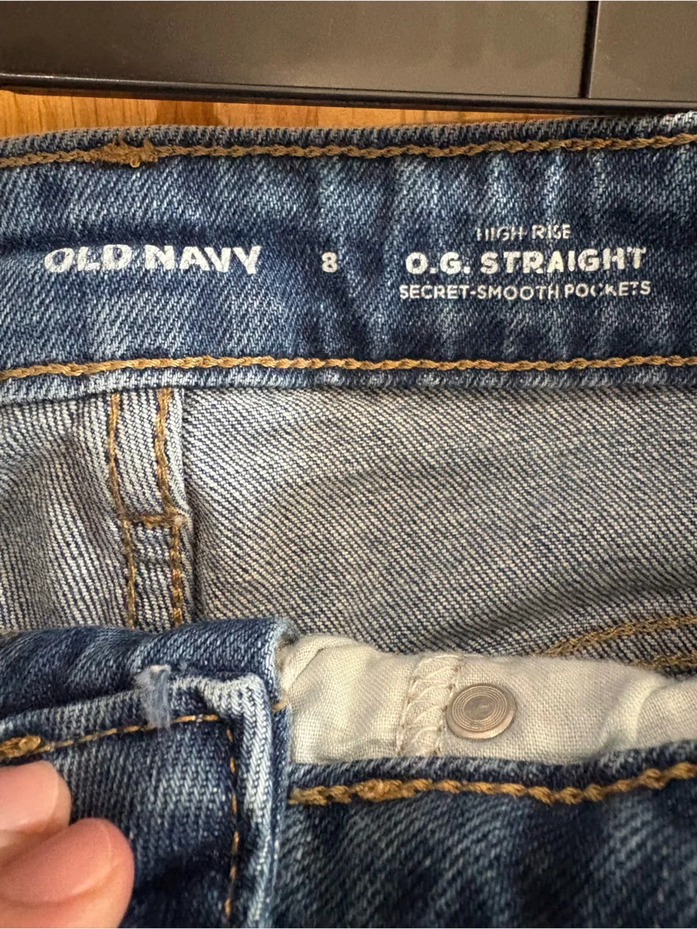 Old Navy O.G. Straight Denim Shorts Size 8 Patriotic American Flag Embroidered